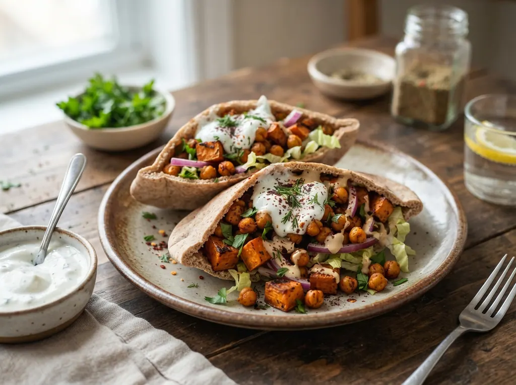 Roasted Sweet Potato and Chickpea Pita Pockets