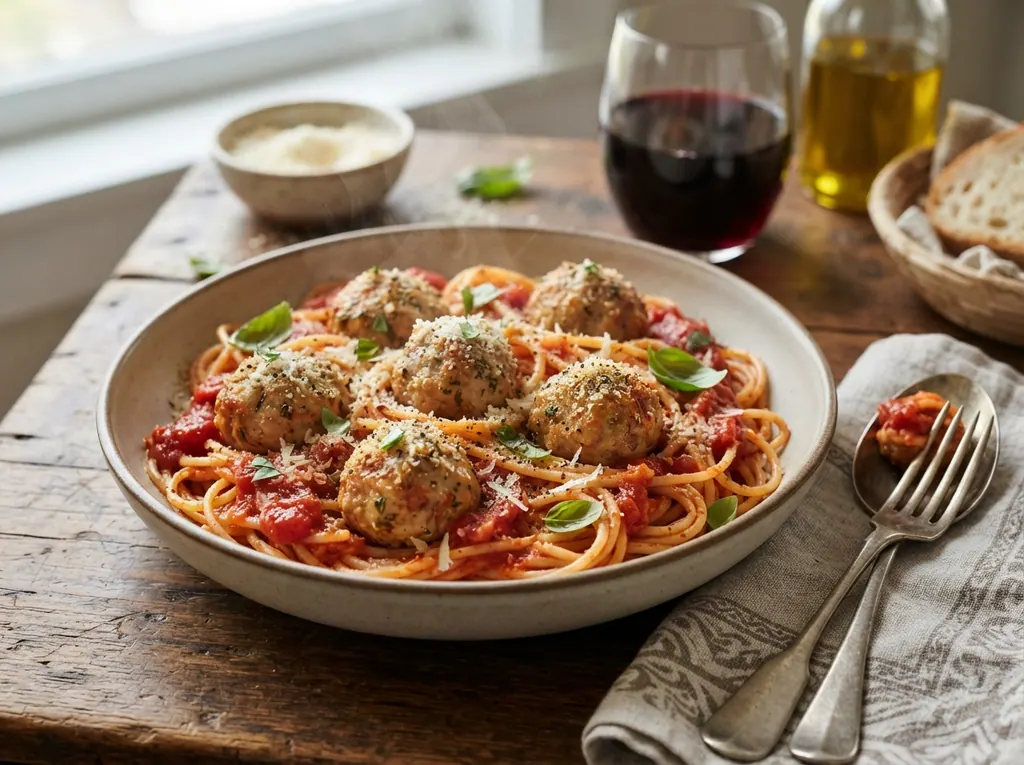 Classic Chicken Meatballs with Spaghetti