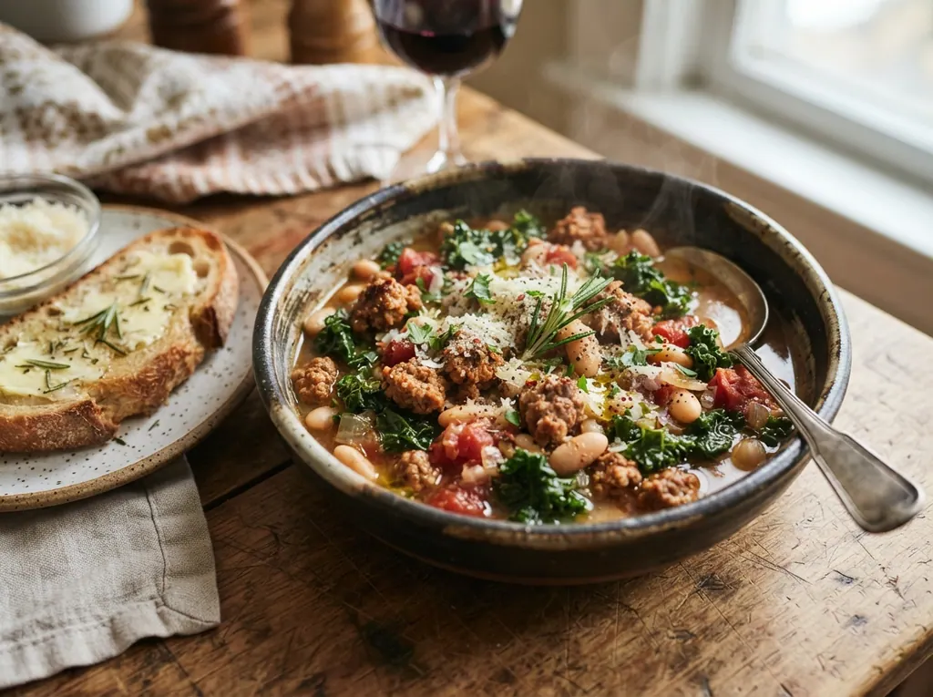 Rustic Sausage, Kale, and White Bean Stew