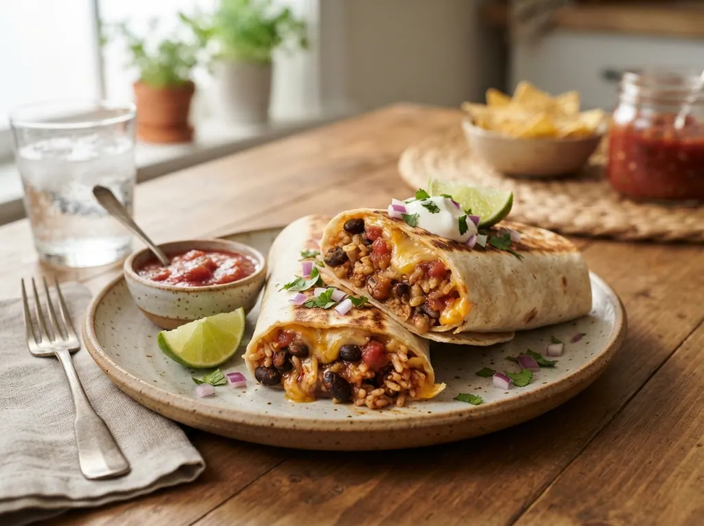 Cheesy Bean and Rice Burritos