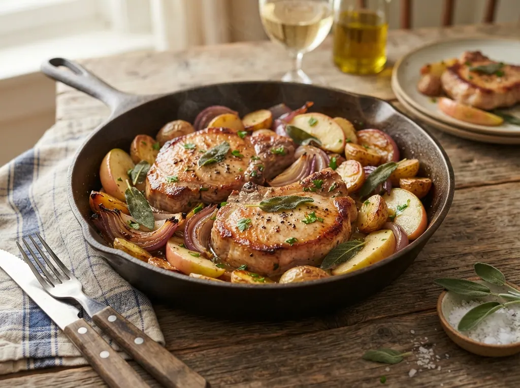 Pan-Seared Pork Chops with Apples and Sage