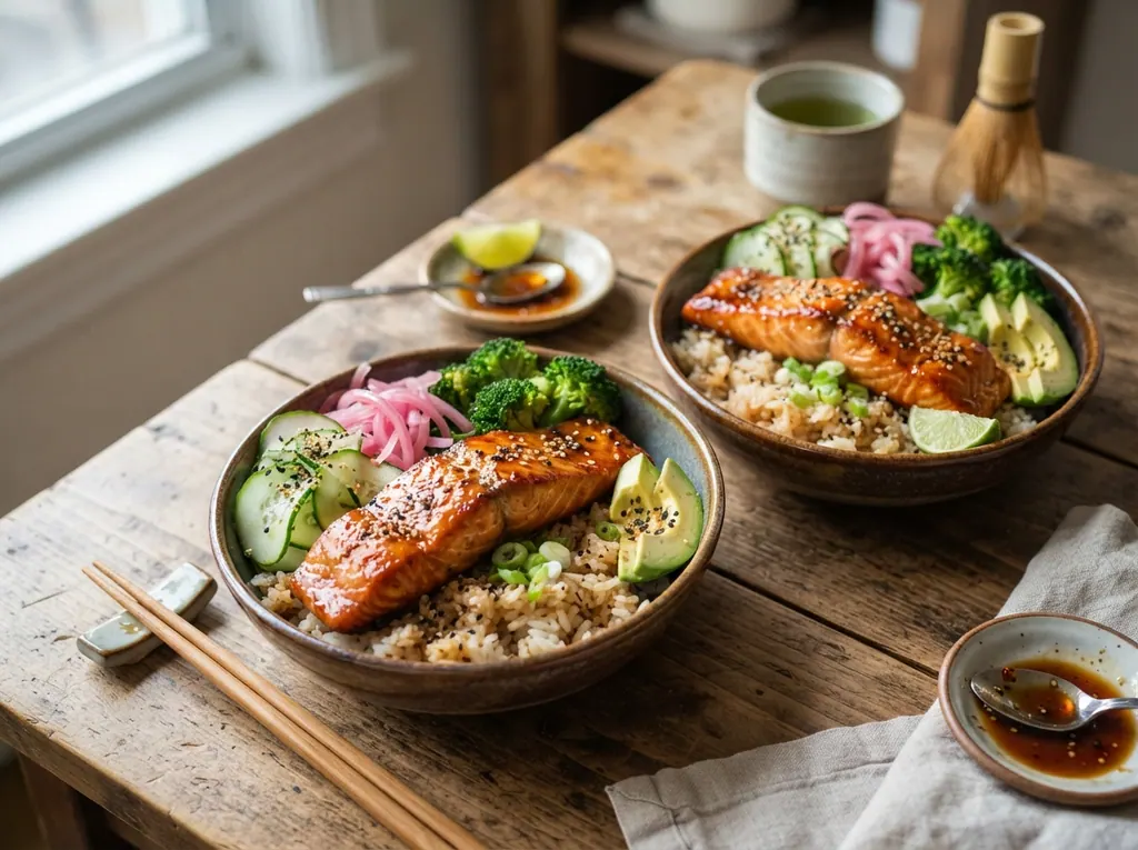 Honey-Glazed Salmon Rice Bowls