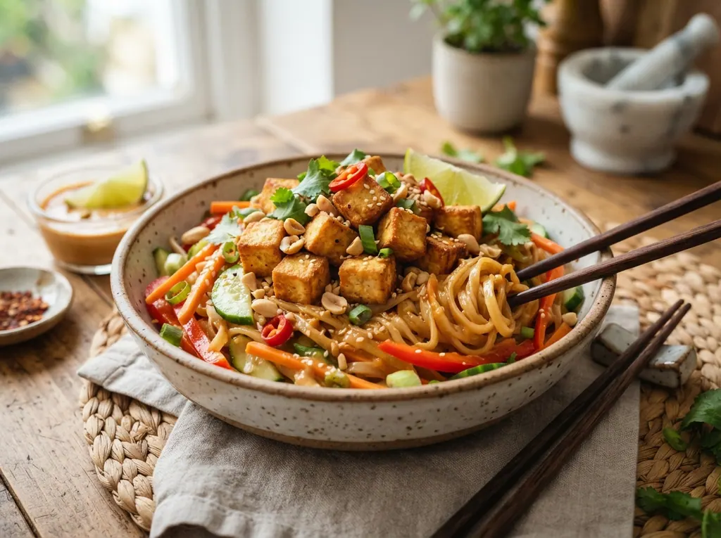 Crispy Tofu Peanut Noodles